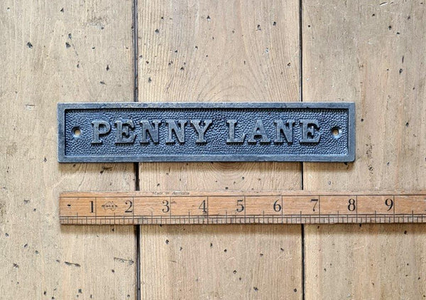 Plaque PENNY LANE Cast Antique Iron 40mm x 200mm