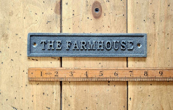 Plaque THE FARMHOUSE Cast Antique Iron 42mm x 200mm