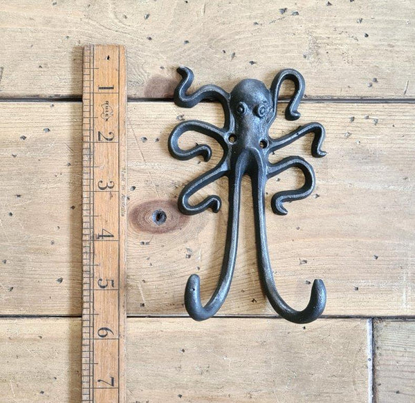 Double Robe Hooks SQUID Cast Antique Iron 135mm x 85mm