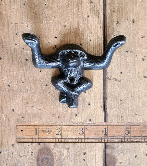 Coat Hook Double MONKEY Cast Antique Iron 100mm x 65mm