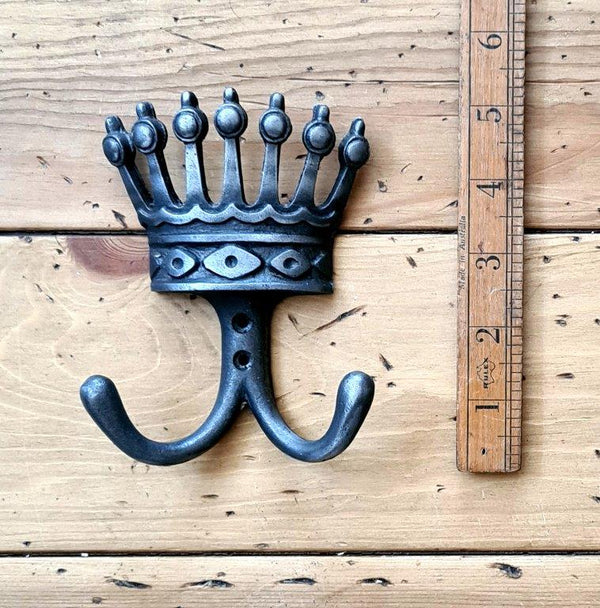 Double Robe Hook KING'S CROWN Cast Antique Iron 100mm x 140mm High