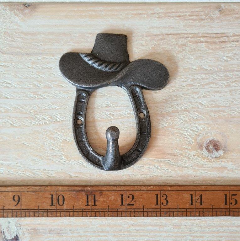 Coat Hook Single HORSESHOE & COWBOY HAT Ant Iron 100mm (E324 ...