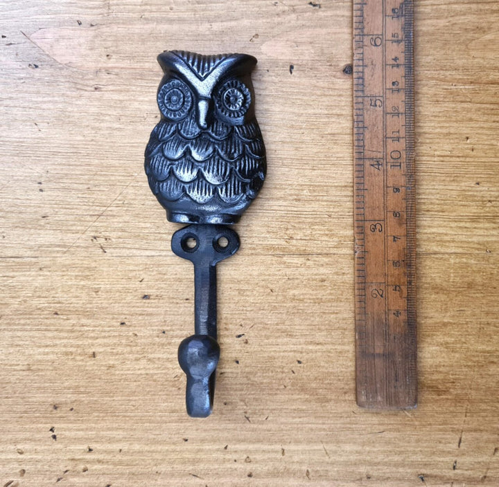 Coat Hook Single OWL Cast Antique Iron 50 x 145mm