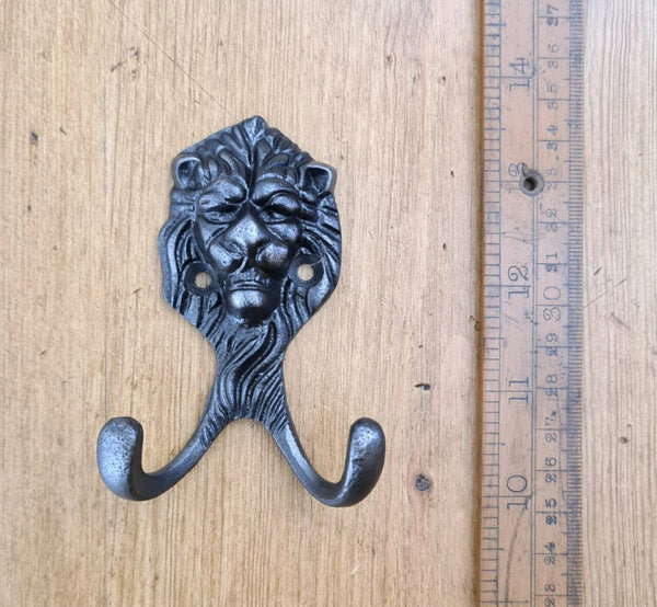 Coat Hook Double LION FACE Cast Antique Iron 60 x 90mm