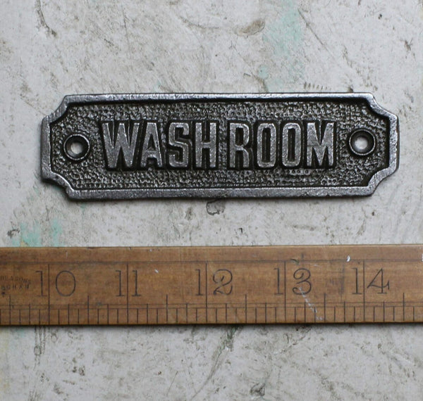 Plaque WASHROOM Cast Antique Iron 35mm x 180mm