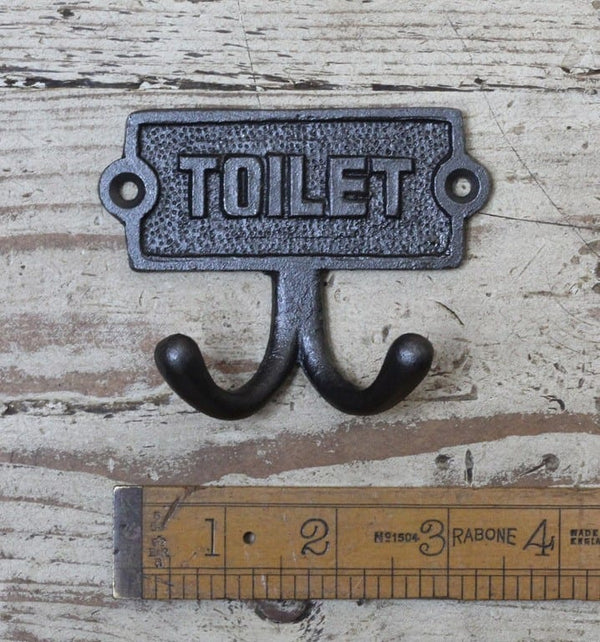 Plaque Robe Hook Double TOILET Cast Antique Iron 90mm