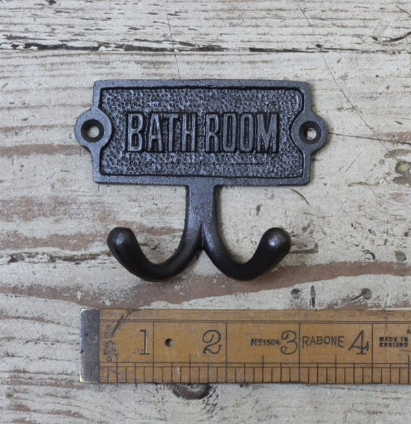 Plaque Robe Hook Double BATHROOM Cast Antique Iron 90mm