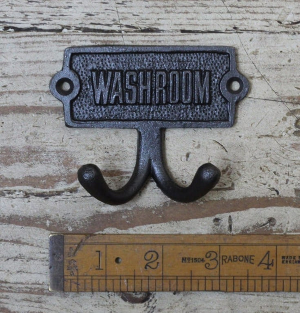 Plaque Robe Hook Double WASHROOM Cast Antique Iron 90mm