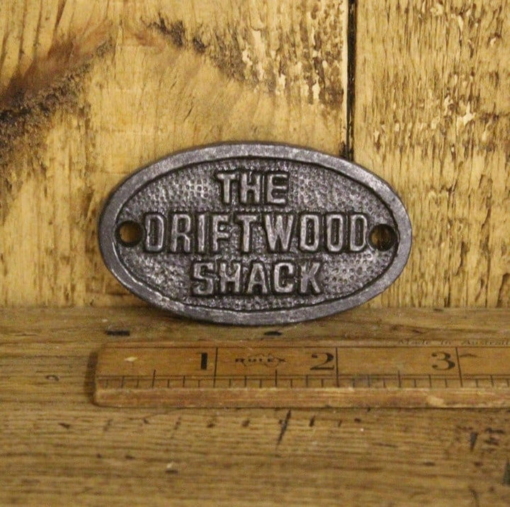 Plaque THE DRIFTWOOD SHACK Antique Iron Oval