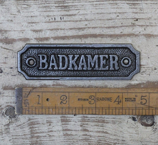 Plaque BADKAMER Cast Antique Iron 115mm x 35mm