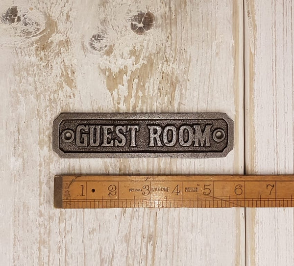 Plaque GUEST ROOM Cast Antique Iron 38mm x 145mm