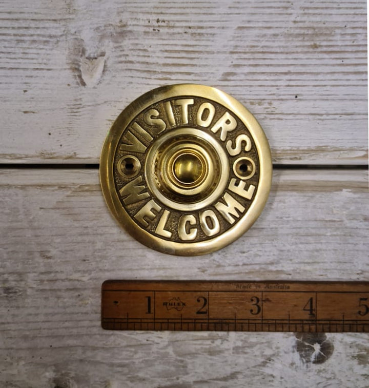 Door Bell Push VISITORS Solid Brass 82mm Diameter