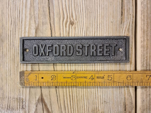 Plaque OXFORD STREET Cast Antique Iron 45mm x 150mm