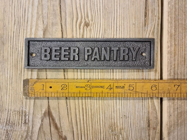 Plaque BEER PANTRY Cast Antique Iron 45mm x 150mm