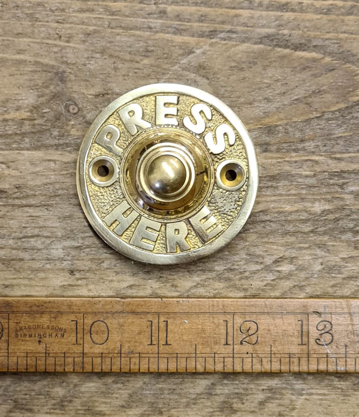 Door Bell Push PRESS HERE Solid Brass 62mm Diameter