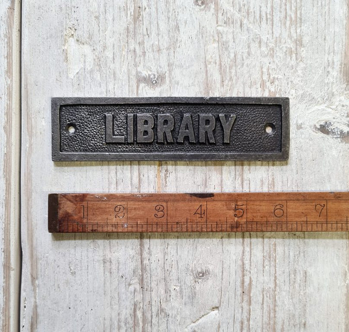 Plaque LIBRARY Antique Iron 150mm x 40mm