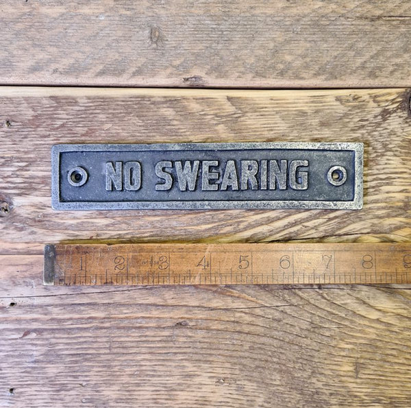 Plaque NO SWEARING Antique Cast Iron - 195mm x 42mm