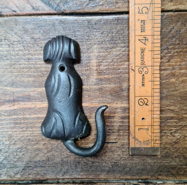 Coat Hook DOG Back View Cast Antique Iron 60mm x 100mm