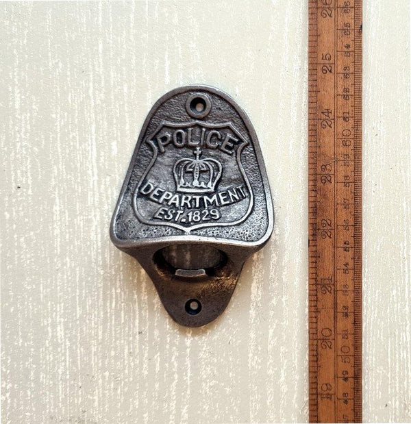 Bottle Opener Wall Mounted POLICE Department Cast Antique Iron