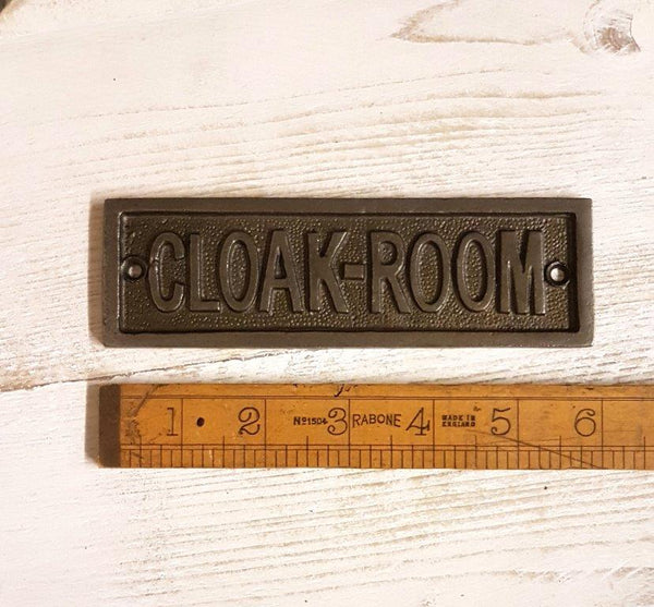 Plaque CLOAKROOM Cast Antique Iron 45mm x 150mm