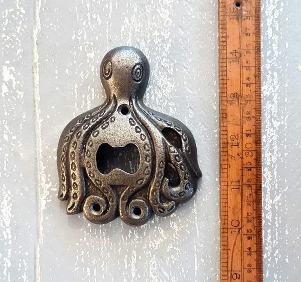 Bottle Opener Wall Mounted OCTOPUS Cast Antique Iron 110mm