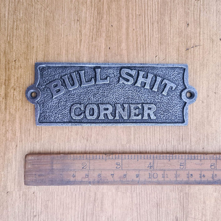 Plaque BULLSHIT CORNER Cast Antique Iron 140 x 50mm