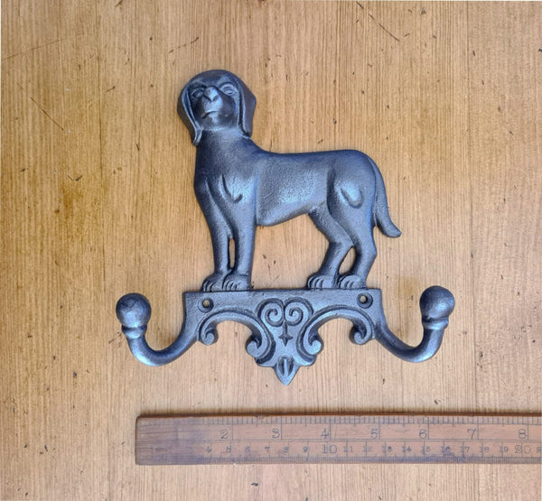 Coat Hook Double ST BERNARD DOG Cast Antique Iron 160 x 170mm