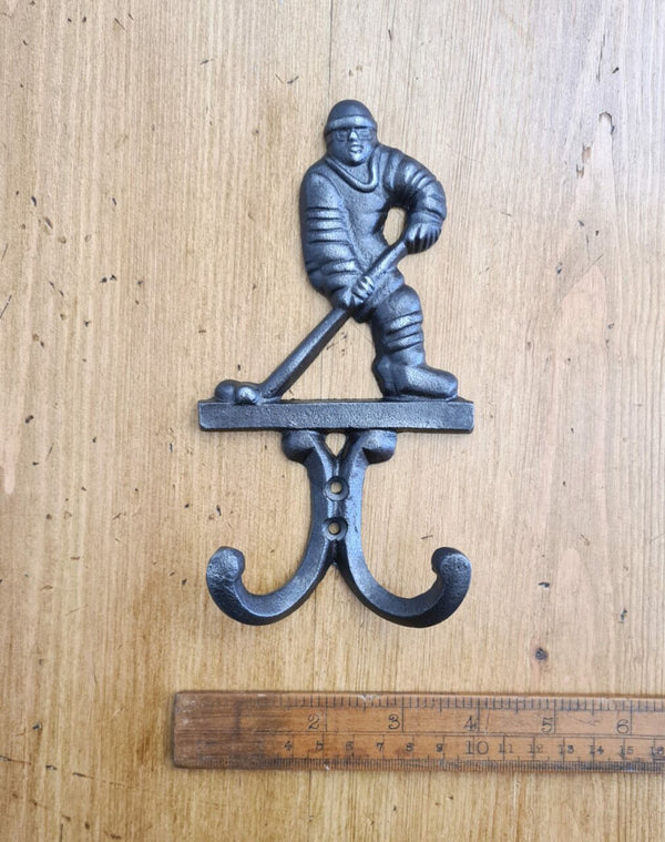 Coat Hook Double ICE HOCKEY Cast Ant Iron 90 x 170mm