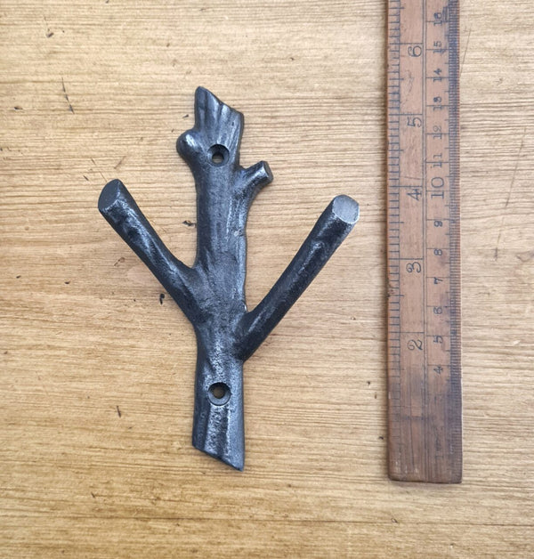 Coat Hook Double TREE Cast Antique Iron 85 x 140mm